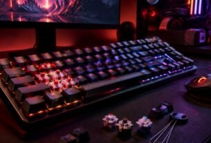 Mechanical gaming keyboard with RGB lighting showing modern switches and PC gaming setup technology