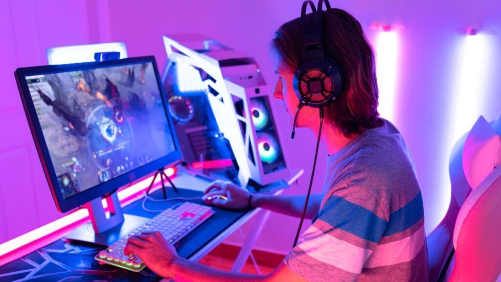 Professional gaming headset setup for immersive gaming and voice communication
