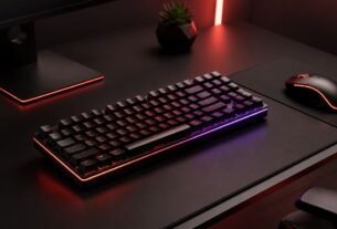 Gaming keyboard setup showing a modern mechanical keyboard on a desk