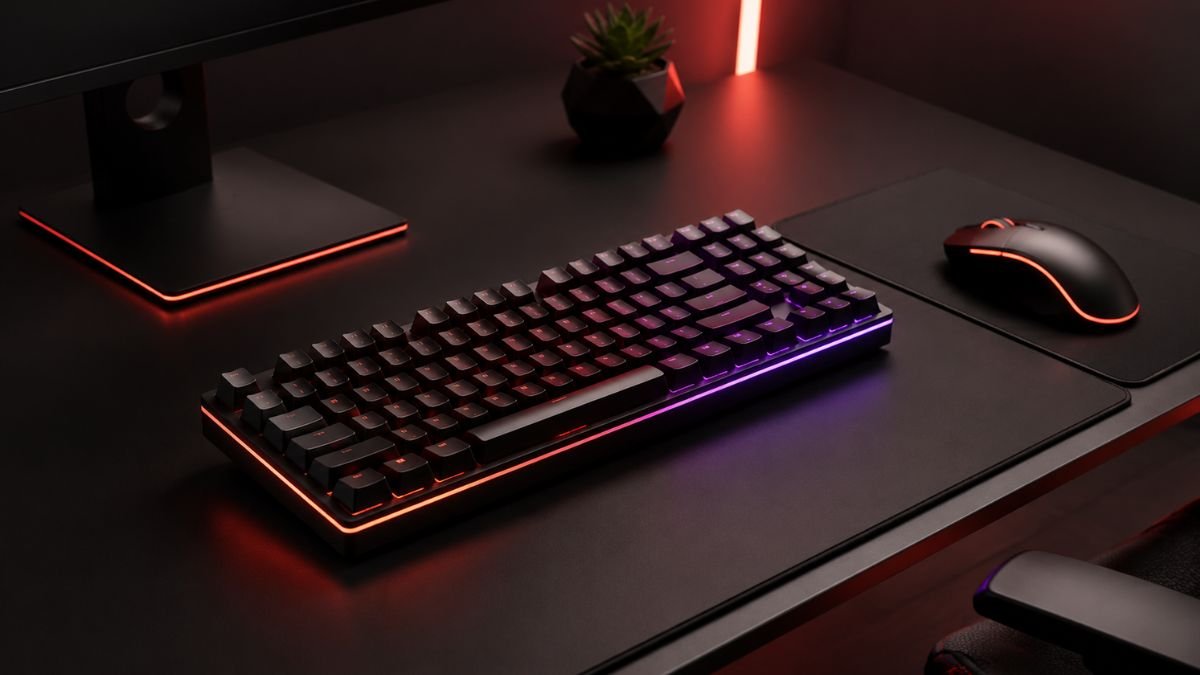 Gaming keyboard setup showing a modern mechanical keyboard on a desk