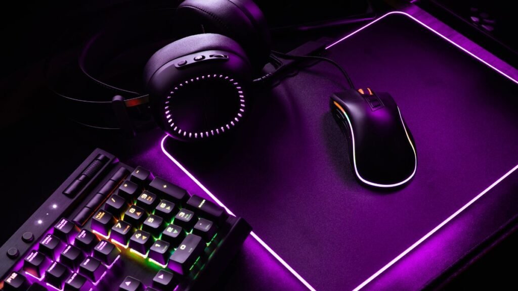 Professional gaming mouse on a premium gaming desk setup