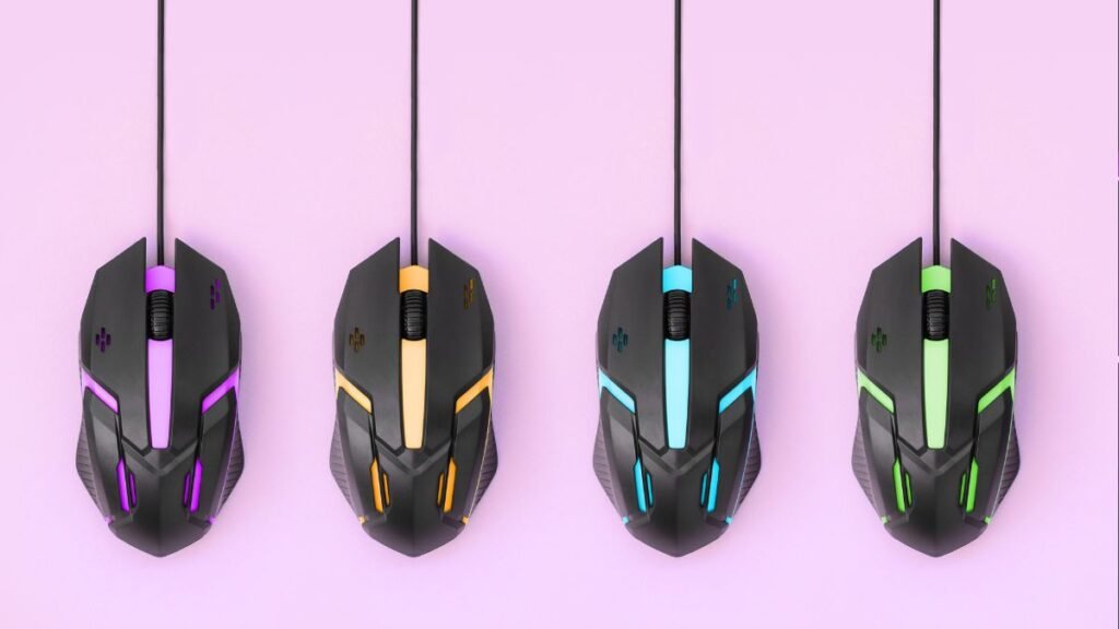 Modern gaming mouse with customizable buttons and RGB lighting

