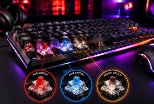 Close view of mechanical keyboard switches used for gaming and typing keyboards