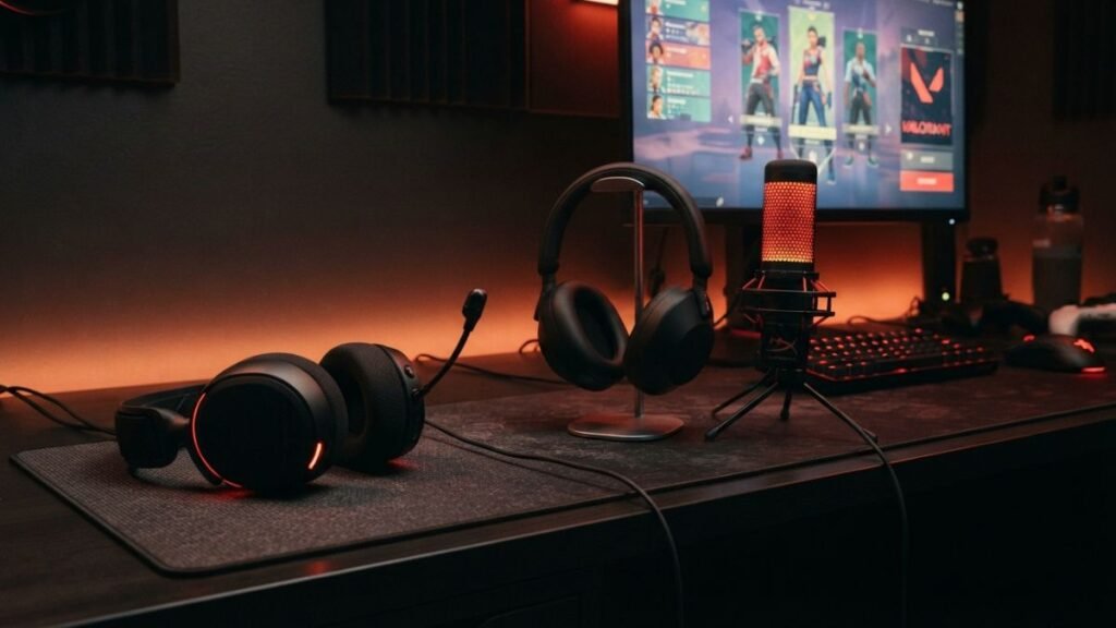 Gaming headset with built-in microphone compared with regular headphones and separate USB microphone
