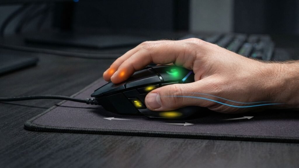 Comparison showing gaming mouse grip styles for FPS, casual, and precision players