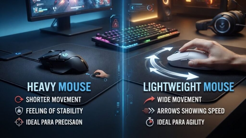 Gaming mouse weight comparison showing differences in speed, stability, and control