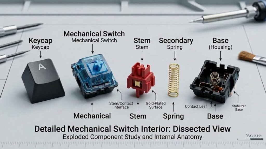 Mechanical keyboard technology showing switch design and key components